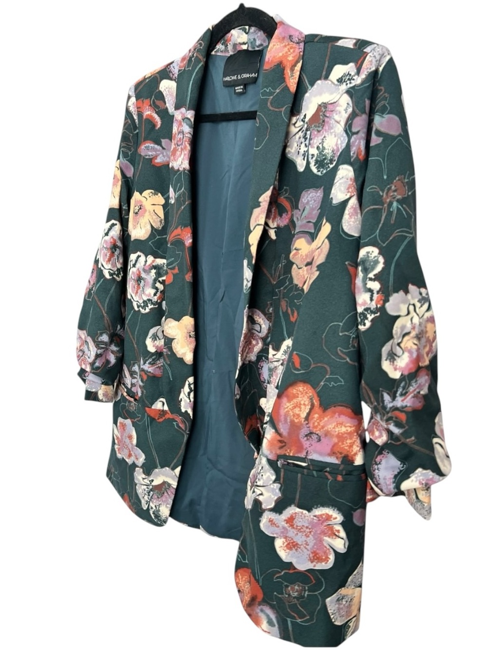 Harlowe & Graham Floral Open Front Blazer Women’s Lg Dark Floral Longline Jacket